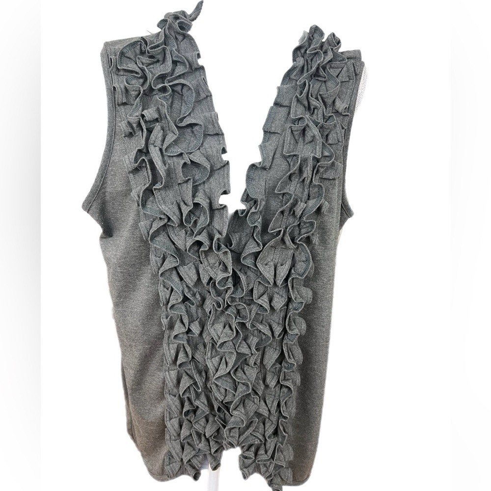 Cato Gray Ruffle Front Sleeveless Top